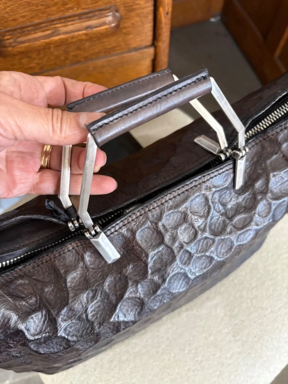 Campomaggi Shopping Embossed Leather Bag in Mahogany